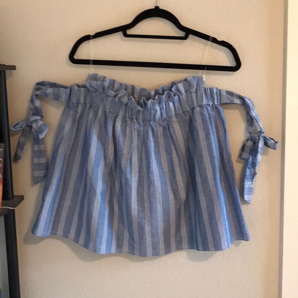 Light blue/ white flowy off the shoulder top